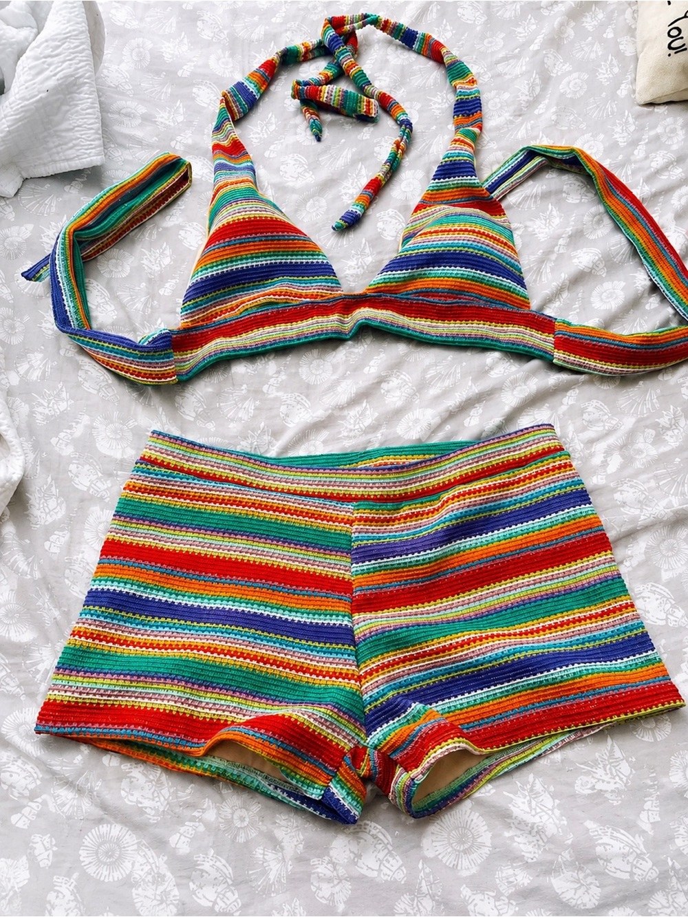 Striped Crochet Bikini Set - Rainbow Colors